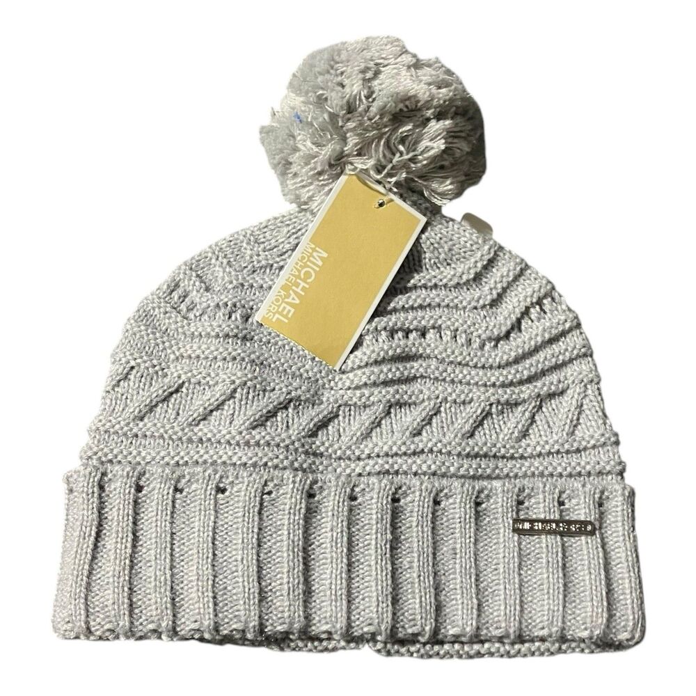 Michael Kors Gray Cable Knit Pom Beanie Womens One Size Winter Hat‎
